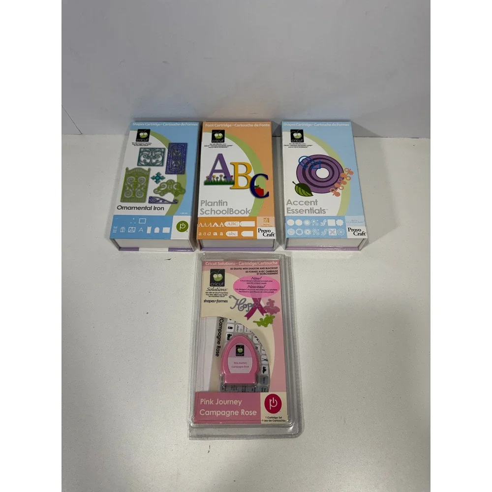 3 Cricut Cartridge Bundle Accent Essen.‎ Plantin SchoolBook Ornamental Iron Pink